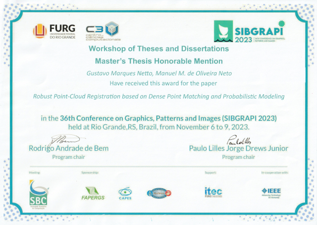 Honorable Mention Certificate SIBGRAPI 2023 WTD