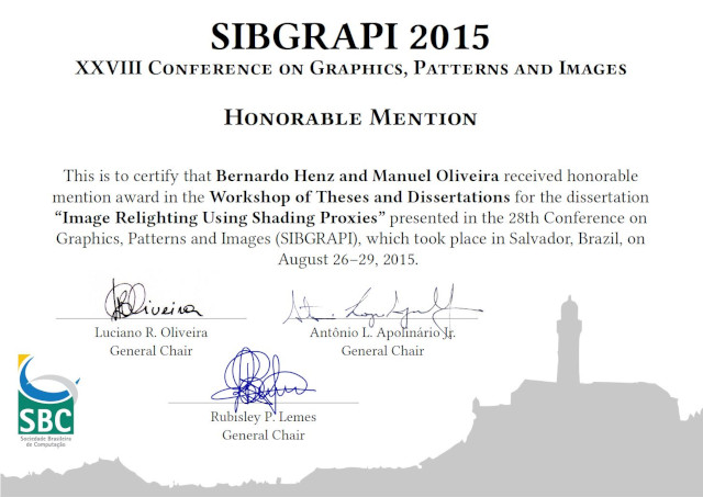 Honorable Mention Certificate SIBGRAPI WTD 2015