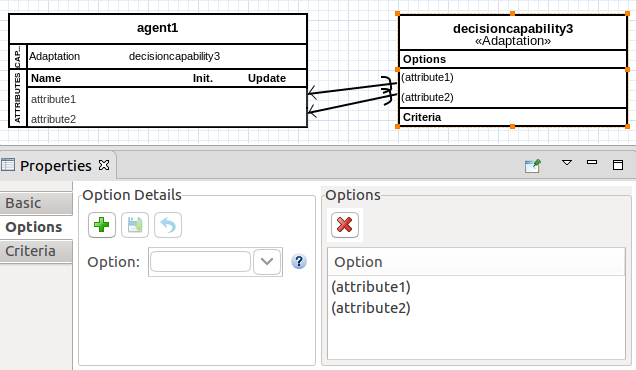 Adaptation options with attributes.