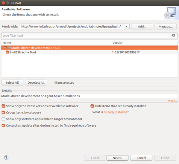 Plugin Selection Window.