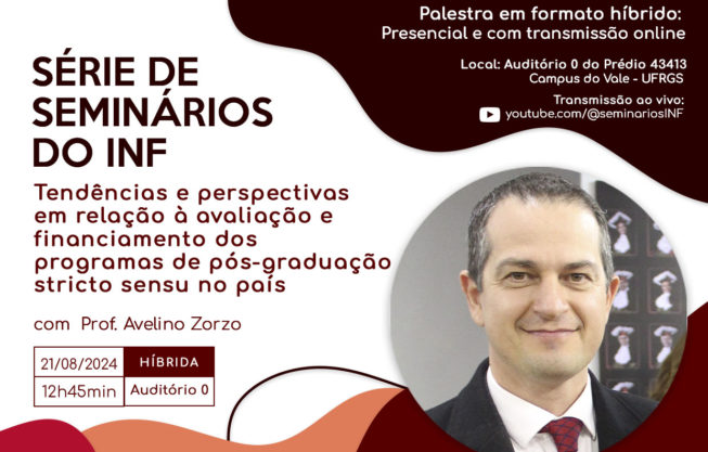 A imagem contem informações sobre a palestra do prof. Avelino, estas também estão disponíveis no texto abaixo
